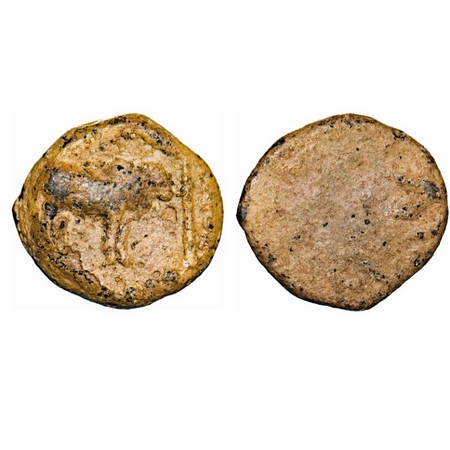 Pallavas of Kanchi, Lead, 5.91g, 16.03x17.20mm, Obv: Bull to right, flag in front of bull,