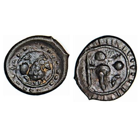Eastern Chalukyas, Alloyed Copper, fraction (624-641 AD) in 'Vishnukundin' fabric, 1.06g, 