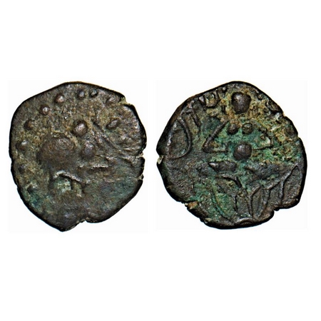 Kalchuris of Mahishmati, Krishnaraja (5th century AD), Copper, 1.35g, 11.37x11.09mm, Obv: 