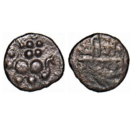Yadavas of Devagiri, Feudatory, (14 Cen AD), Silver, 0.53g, Obv: Lion to right, Rev: Devan