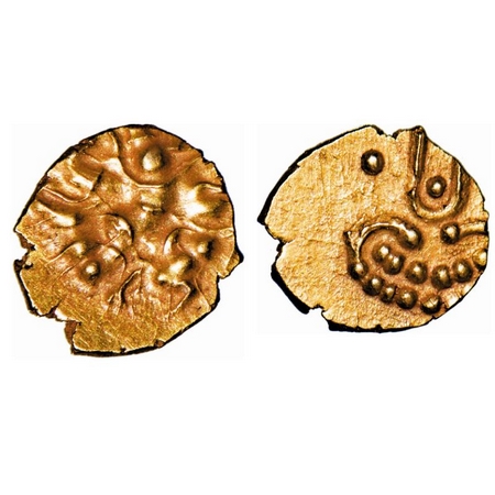 Banas of Madurai, (15-16 Cen AD), Gold Fanam, 0.39g, Obv: Running Garuda holding a snake, 