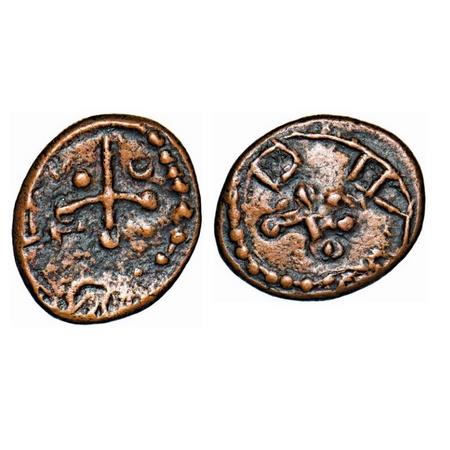 Palani Polygars, (18 Cen AD), Copper, 3.03g, Obv: Dagger flanked by sun and moon, Rev: Tam
