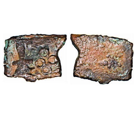 Post Mauryan, Copper, 0.82g, 10.04x13.03mm, Obv: An Indradhwaja and a four orbed symbol, R
