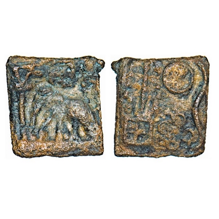Post Mauryan, Uninscribed Cast Copper, coin of Kausambi region, 2.30g, 14.72x15.34mm, Obv: