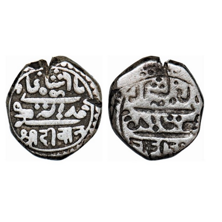 Junagadh, Silver Kori (Brockage/Lakhi), 4.52g, Mahabat Khan II, INO Muhammad Akbar II. KM 