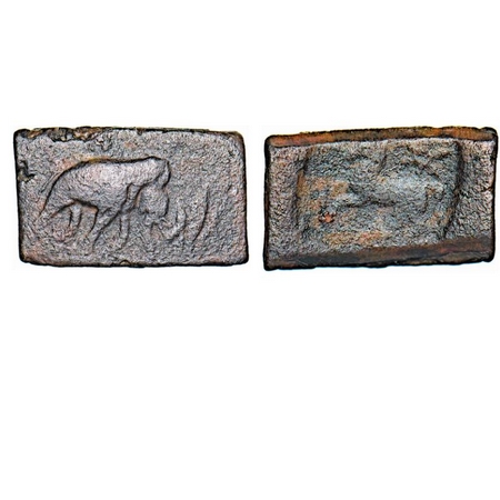 Pushkalavati, Late period issue, Elephant & Horse type, (2 Cen BC), Copper, 10.14g, 13.01x