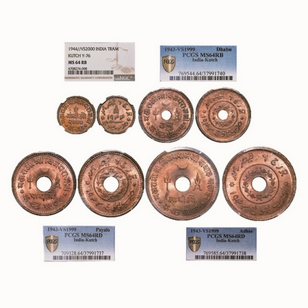 Kutch, Copper (4 coins), Vijayarajji (VS 1998-2004/ 1942-1948 AD), INO George VI, Adhio VS