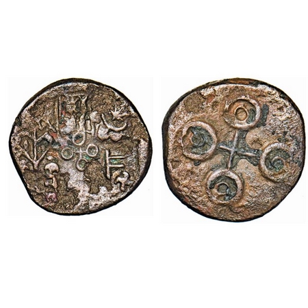 Ujjain, Copper, Uninscribed die struck, 5.35g, 18.08x18.23mm, Obv: Tree-in-railing, fishes