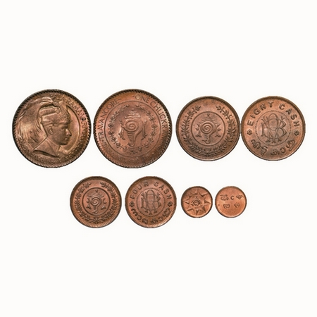 Travancore, Copper, Cash, 4, 8 Cash and Chuckram (4 coins), Bala Rama Varma II (ME 1101-11
