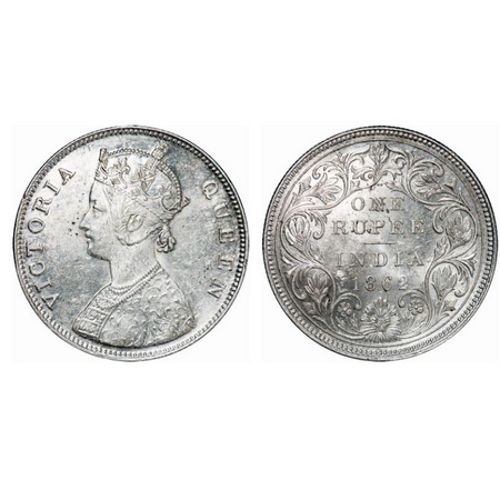 Victoria Queen, Silver, Rupee, 1862, Bombay Mint, B/II/2/0. GK 287. Almost Uncirculated. S