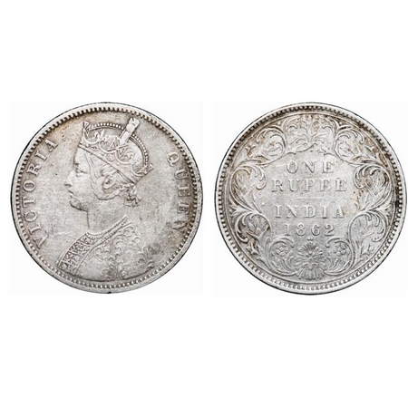 Victoria Queen, Silver, Rupee, 1862, Bombay Mint, A/I/½, With initial 'J'. GK 355. Very Fi