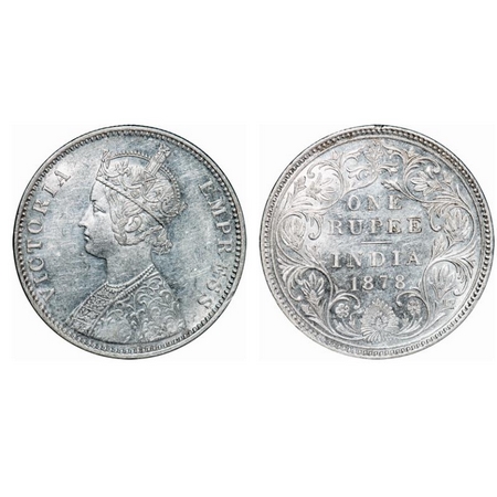 Victoria Empress, Silver, Rupee, 1878, Bombay Mint, A3/II(i), Dot. GK 451. Uncirculated wi