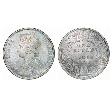 Victoria Empress, Silver, Rupee, 1882, Bombay Mint, A3/I, Dot. GK 474. Almost Uncirculated