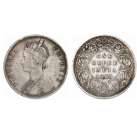 Victoria Empress, Silver, Rupee, 1885, Bombay Mint, A3/II(iv), 'B' incused. GK 500. Fine+.