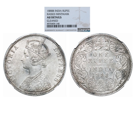 Victoria Empress, Silver, Rupee, 1888, Bombay Mint, C2/I, 'B' raised. GK 551. NGC Slabbed 
