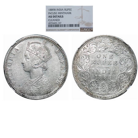 Victoria Empress, Silver, Rupee, 1889, Bombay Mint, C2/I, 'B' incused. GK 564. NGC Slabbed
