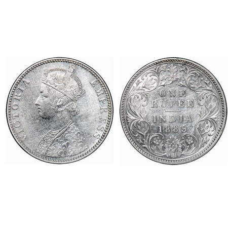 Victoria Empress, Silver, Rupee, 1889, Bombay Mint, C2/I, 'B' incused. GK 564. Almost Unci