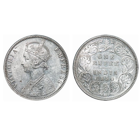 Victoria Empress, Silver, Rupee, 1890, Bombay Mint, C2/I, 'B' incused. GK 566. Almost Unci