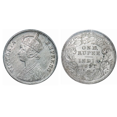 Victoria Empress, Silver, Rupee, 1891, Calcutta Mint, C3/I(i), 'C' incused. GK 570. Uncirc