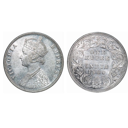 Victoria Empress, Silver, Rupee, 1900, Bombay Mint, A3(i)/I(ii), 'B' incused. GK 589. Almo
