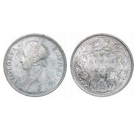 Victoria Empress, Silver, Rupee, 1901, Bombay Mint, A3(i)/I, 'B' incused. GK 592. About Un
