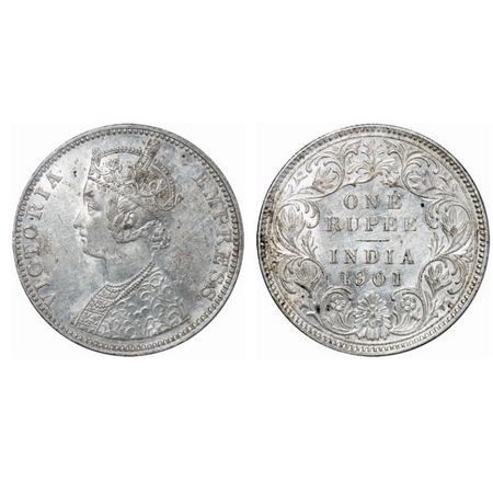Victoria Empress, Silver, Rupee, 1901, Bombay Mint, C2(ii)/I, 'B' incused. GK 596. About U