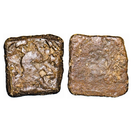 Pre Satavahana, Lead, 6.64g, 18.48x18.35mm, Obv: A lion to right with upraised tail facing
