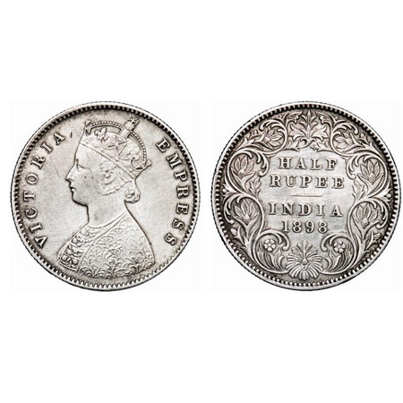 Victoria Empress, Silver, Half Rupee, 1898, Calcutta Mint, A/I, 'C' incused. GK 661. Very 