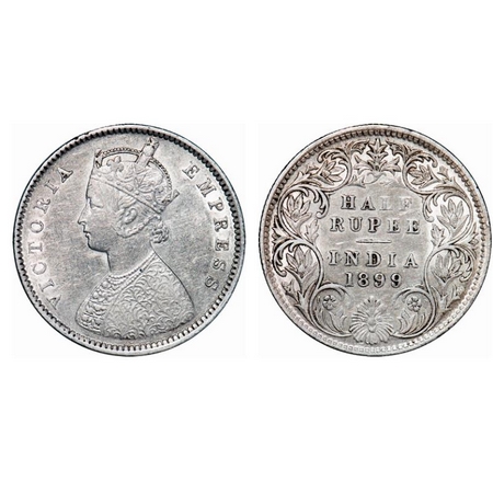 Victoria Empress, Silver, Half Rupee, 1899, Bombay Mint, A/I, 'B' incused, 'B' incused inv