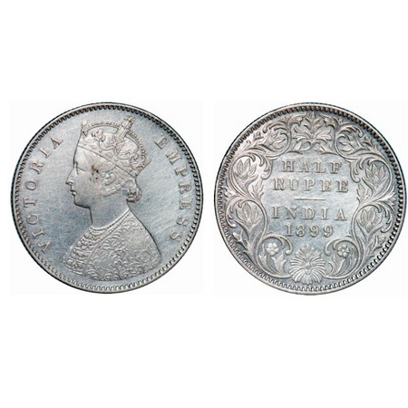 Victoria Empress, Silver, Half Rupee, 1899, Calcutta Mint, A/I, 'C' incused, Planchet flaw