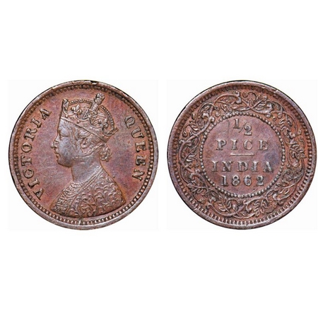 Victoria Queen, Copper, ½ Pice, 1862, Calcutta Mint, A/I. GK 401. Very Fine+, Cleaned. Sca