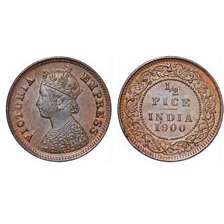 Victoria Empress, Copper, ½ Pice, 1900, Calcutta Mint, A/I, No mint mark, Multiple die cra