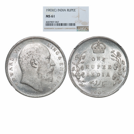 Edward VII, Silver, Rupee, 1903, Calcutta Mint, No mint mark, Normal 5 diamonds. GK 924. N