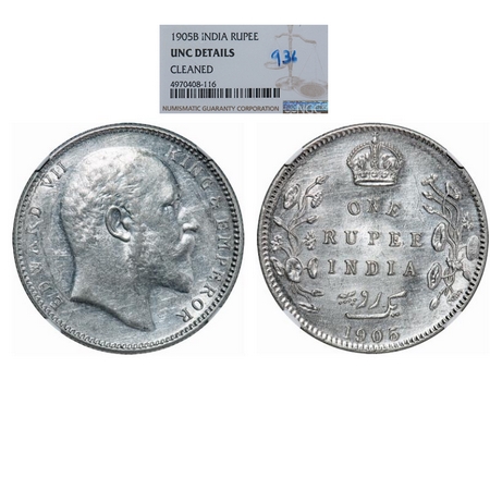 Edward VII, Silver, Rupee, 1905, Bombay Mint, 'B' incused and dot, Top stroke of numeral 5