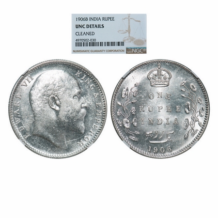 Edward VII, Silver, Rupee, 1906, Bombay Mint, 'B' incused and Dot. GK 940. NGC Slabbed UNC