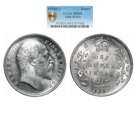 Edward VII, Silver, Rupee, 1910, Calcutta Mint, No mint mark, More spacing between the yea