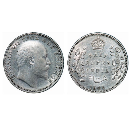 Edward VII, Silver, Half Rupee, 1905, Calcutta Mint, No mint mark. GK 960. Extremely Fine+