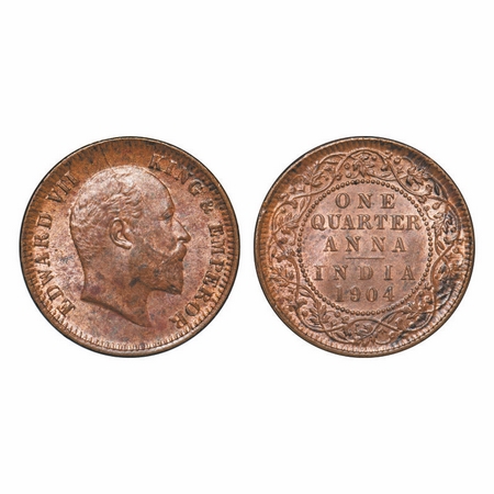 Edward VII, Copper, Quarter Anna, 1904, Calcutta mint, No mint mark, Multiple die cracks o