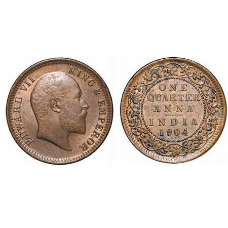 Edward VII, Copper, Quarter Anna, 1904, Calcutta Mint, No mint mark. GK 995. Brilliant Unc
