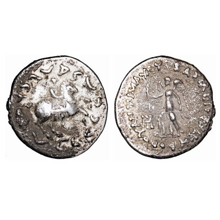 Indo Greek, Antimachus II (c. 160–155), Silver Drachms, 2.47g, 17.33x16.74mm, Obv: Nike st