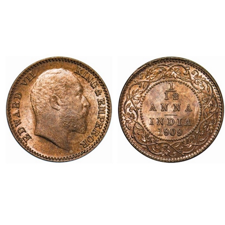 Edward VII, Bronze, 1/12 Anna,1909, Calcutta mint, No mint mark, Ghost on Rev. GK 1019. Br