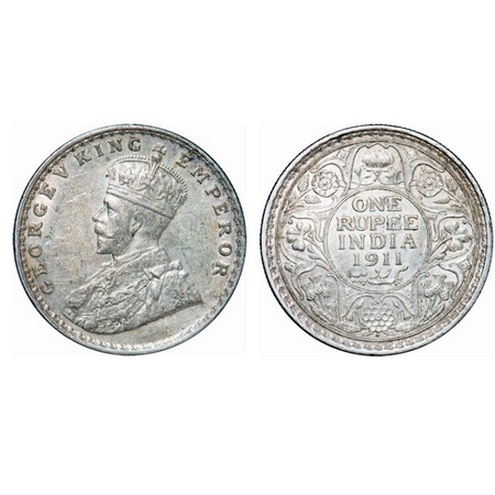George V, Silver, Rupee, 1911, Bombay Mint, Dot, Pig-Type. GK 1022. Extremely Fine+. Scarc
