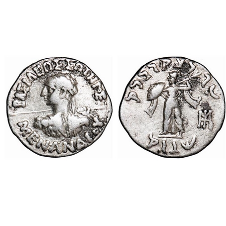Indo Greek, Menander I, Silver Drachms, 2.36g, 15.82x16.62mm, Obv: Diademed bust of king f