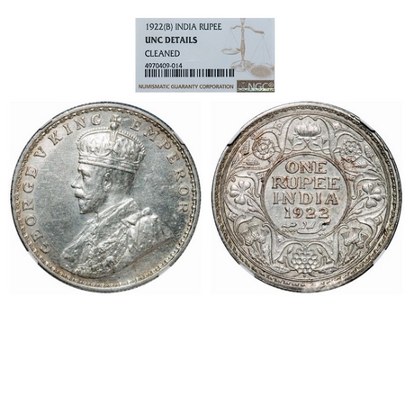 George V, Silver, Rupee, 1922, Bombay Mint, Dot, Elephant. GK 1044. NGC Slabbed UNC Detail
