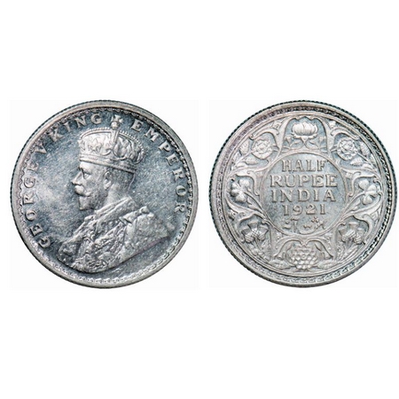 George V, Silver, Half Rupee, 1921, Calcutta Mint, No dot. GK 1058. Brilliant Uncirculated