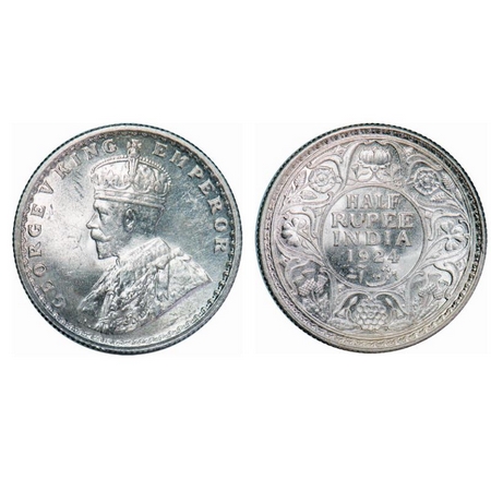 George V, Silver, Half Rupee, 1924, Calcutta Mint, No dot. GK 1063. Brilliant Uncirculated