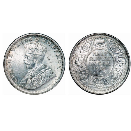 George V, Silver, Half Rupee, 1929, Calcutta Mint, No dot. GK 1071. Brilliant Uncirculated