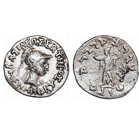 Indo Greek, Menander I, Silver Drachms, 2.35g, 18.55x19.54mm, Obv: Diademed bust of king f