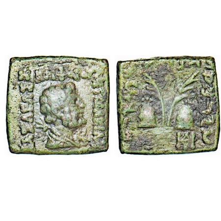 Indo Greeks, Antialcidas, (115-95 BC), Bronze Quadruple, 8.22g, 17.25x18.07mm, Obv: Bust o