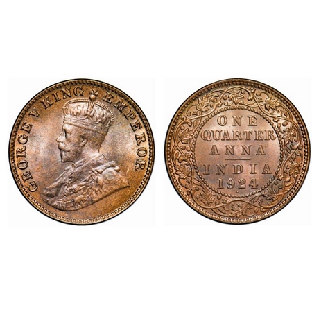 George V, Bronze, Quarter Anna, 1924, Bombay Mint, Dot. GK 1180. Brilliant Uncirculated. R